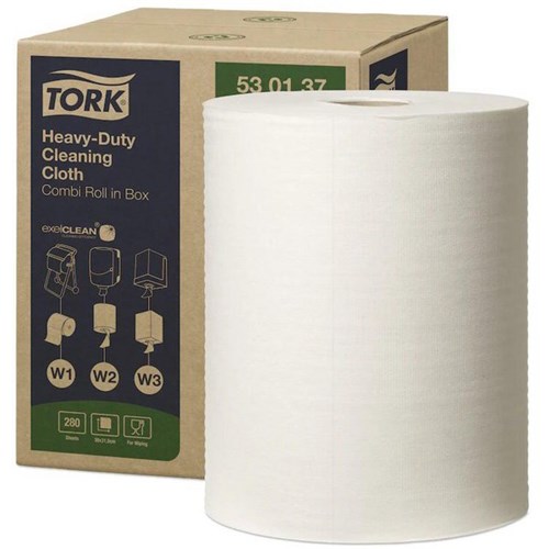 Tork 530 Heavy Duty Cleaning Cloths 320 x 380mm White 530137, Roll of 280