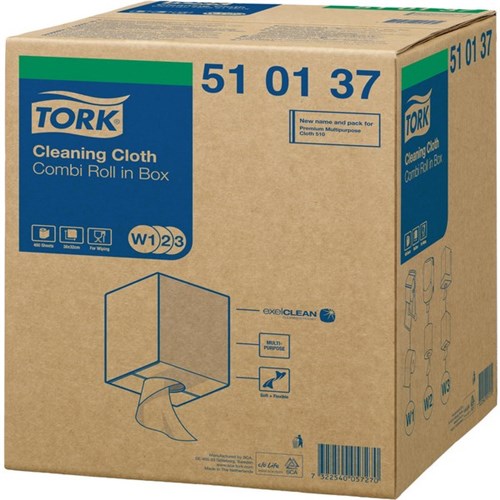 Tork 510 Cleaning Cloths 320 x 380mm 510137 White, Roll of 400