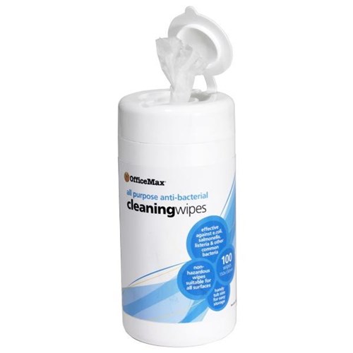 OfficeMax Antibacterial General Purpose Cleaning Wipes, Tub of 100