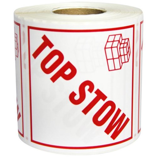 Shipping Paper Label Top Stow 99x99mm Red on White, Roll of 500