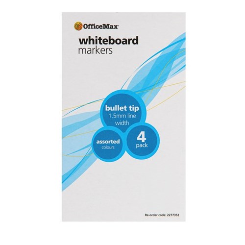 OfficeMax Assorted Colours Whiteboard Markers Bullet Tip, Pack of 4