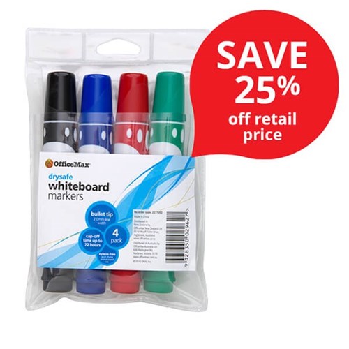 OfficeMax Assorted Colours Whiteboard Markers Bullet Tip, Pack of 4