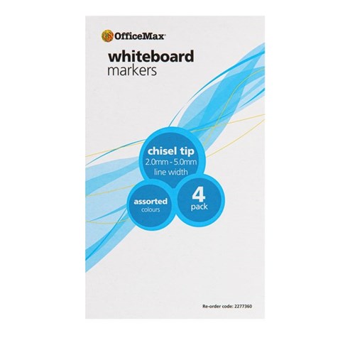OfficeMax Assorted Colours Whiteboard Markers Chisel Tip, Pack of 4