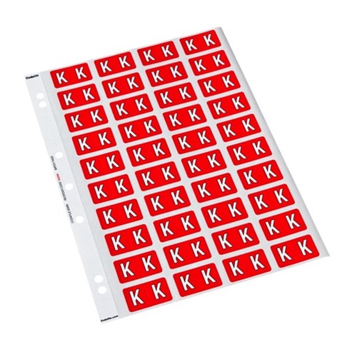Codafile Alphabetical Letter K Labels 162560 25mm Red, Sheet of 40