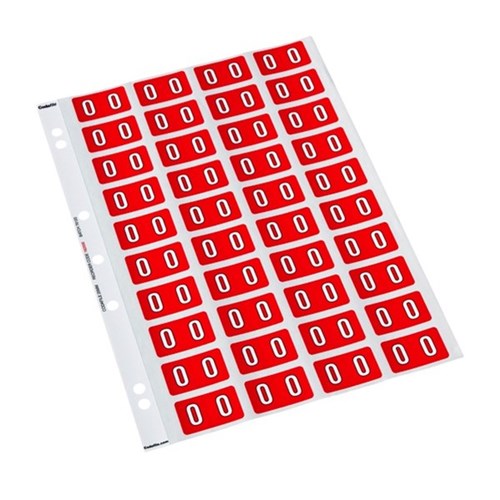 Codafile Numbers 0 Labels 162500 25mm Red, Sheet of 40