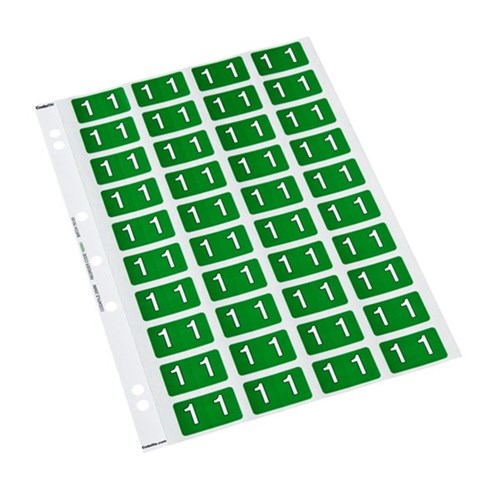 Codafile Numbers 1 Labels 162501 25mm Dark Green, Sheet of 40