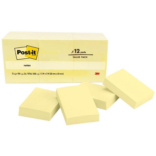 Post-it® Notes 653 35x48mm Yellow, Pack of 12