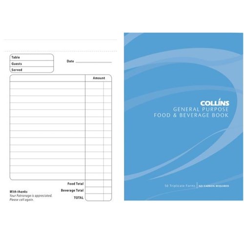 Collins Food & Beverage Docket Book NCR Triplicate Set of 50 OfficeMax NZ