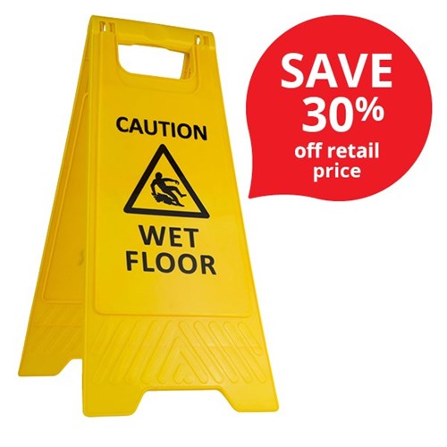 Caution Wet Floor Safety Sign Collapsible 290x660mm OfficeMax NZ