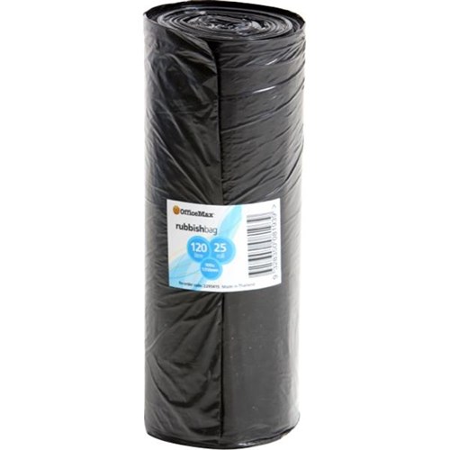 OfficeMax Rubbish Bags Plastic 900 x 1350mm 20 Micron 120L Black, Roll