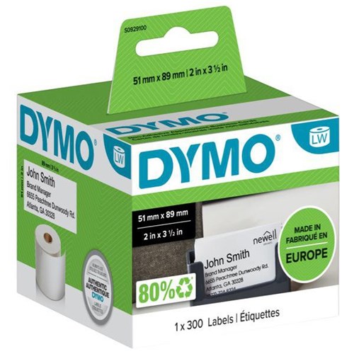 Dymo LabelWriter Business Card Labels 30374 51x89mm White, Box of 300