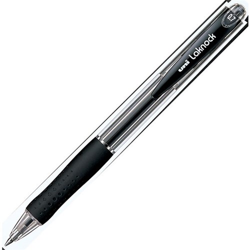 uni Laknock Black Retractable Ballpoint Pen 0.7mm Fine Tip