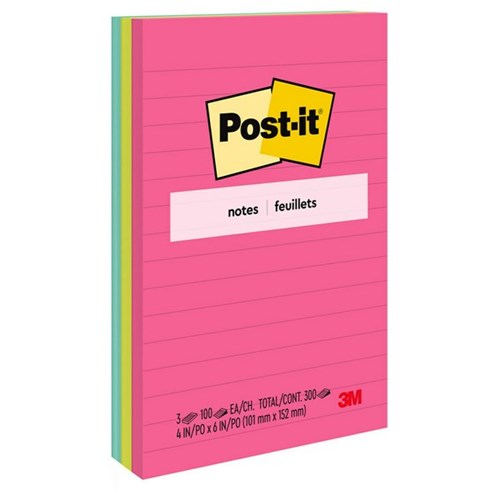 Post-it® Notes 660 Lined 98x149mm Poptimistic, Pack of 3