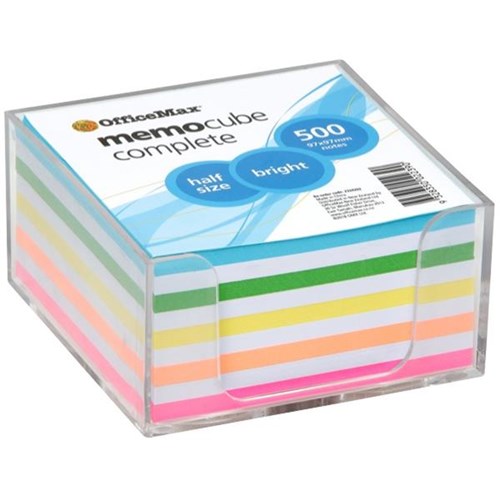OfficeMax Memo Cube Complete Set 97x97mm Half Size Fluoro/White