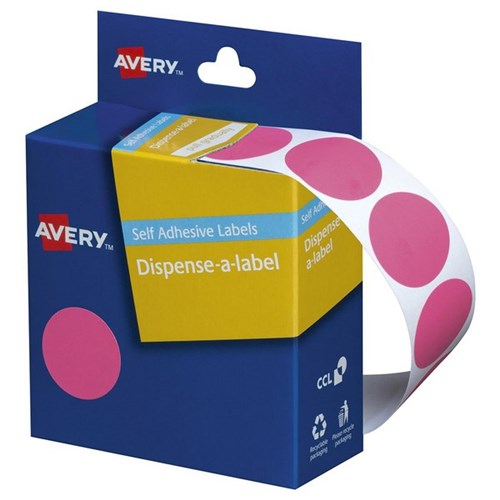 Avery Dot Dispenser Labels DMC24P 24mm Pink, Box of 500