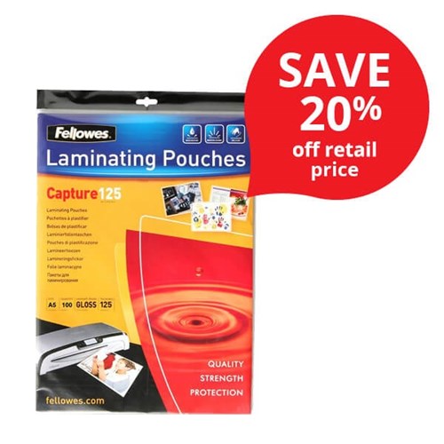 Fellowes A5 Laminating Pouches Gloss 80 Micron, Pack of 100 OfficeMax NZ
