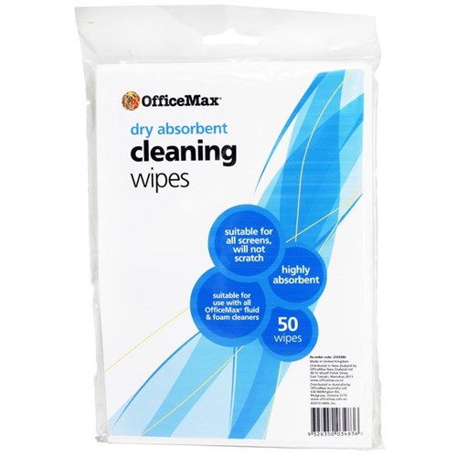 OfficeMax Dry Absorbent Cleaning Wipes Lint Free, Pack of 50