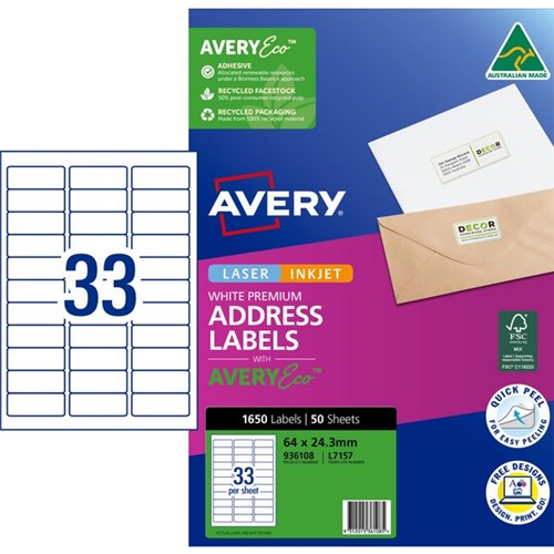 Avery Quick Peel Address Inkjet Labels J8157 33 Per Sheet 50 Sheets