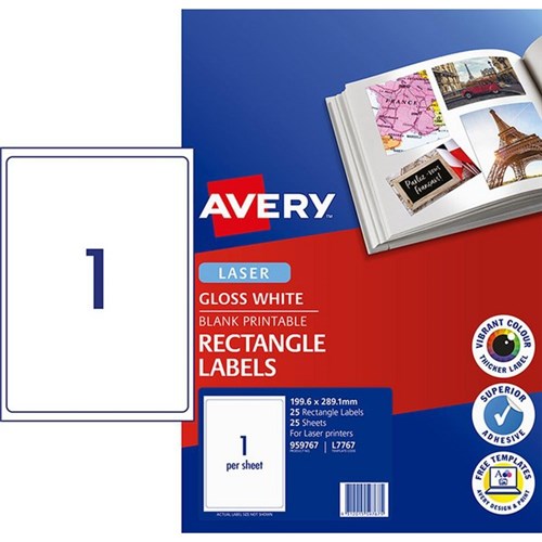 Avery Glossy Photo Quality Multi Purpose Laser Labels L7767 White 1 Per Sheet