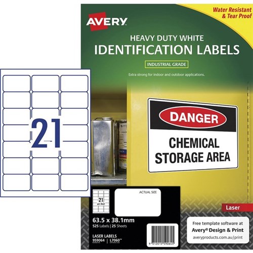 Avery Heavy Duty Laser Labels L7060 White 21 Per Sheet