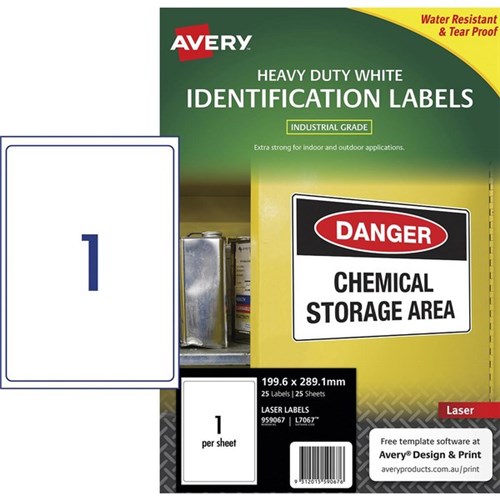 Avery Heavy Duty Laser Labels L7067 White 1 Per Sheet
