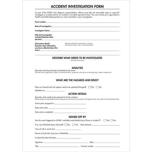 Collins A4 Accident Injury Investigation Register Book NCR Duplicate