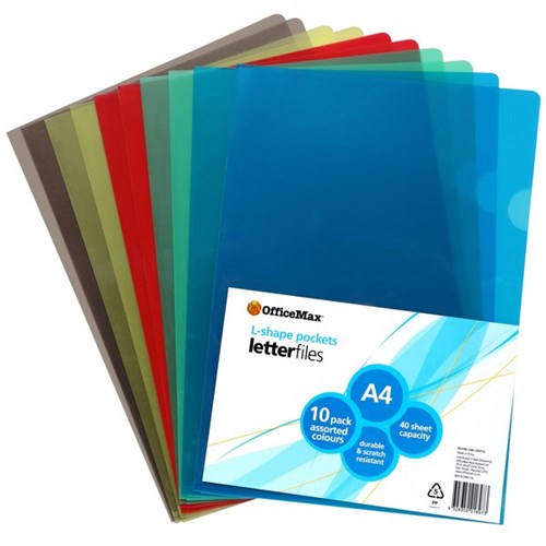 OfficeMax L-Shaped Pockets A4 Assorted Colours, Pack of 10