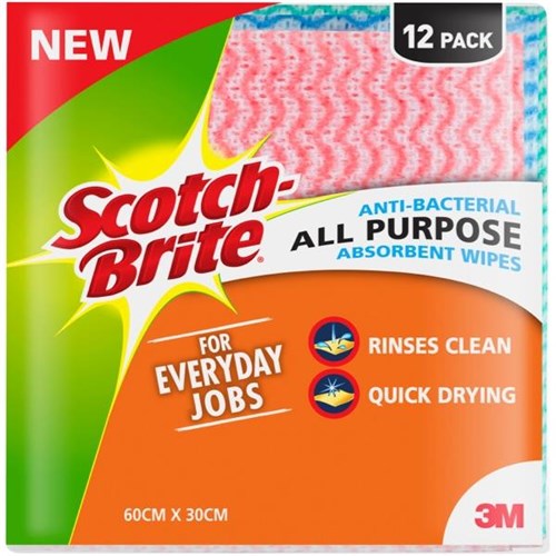 ScotchBrite™ AntiBacterial All Purpose Wipes Assorted Colours, Pack