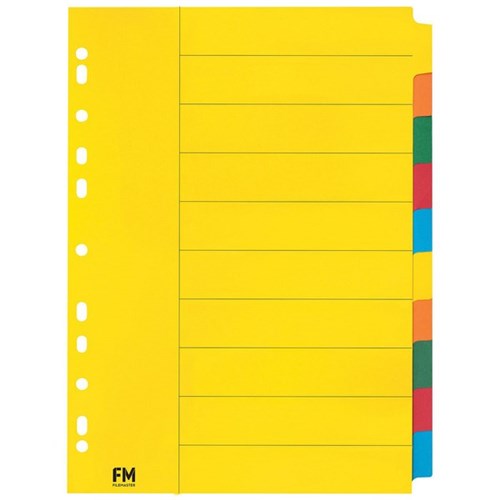 FM Economy Index Dividers 10 Tab A4 Cardboard Coloured