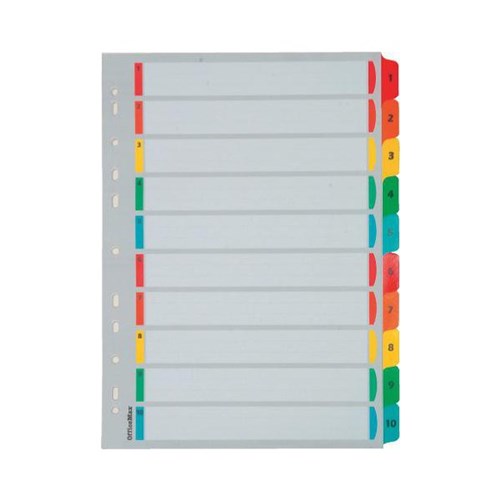 OfficeMax Index Dividers 10 Tab 1-10 Reinforced A4 Coloured