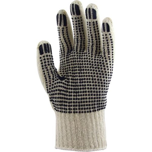 Heavy Duty Polycotton Knit Gloves PVC Dots Large, Pack of 12 Pairs