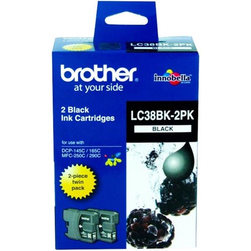 Brother LC38BK-2PK Black Ink Cartridges, Pack of 2