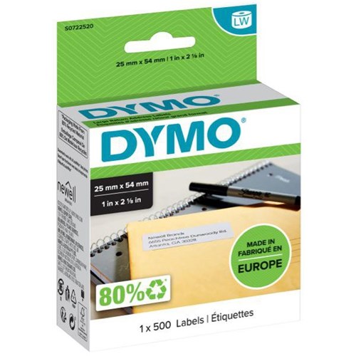 Dymo LabelWriter Address Labels 11352 25x54mm White, Box of 500