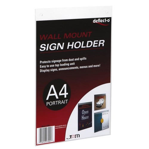 Deflecto Sign Holder Wall Mountable Portrait A4 47001