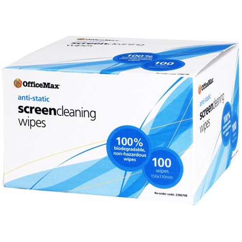 OfficeMax Anti-Static Screen Cleaning Wipes, Pack of 100