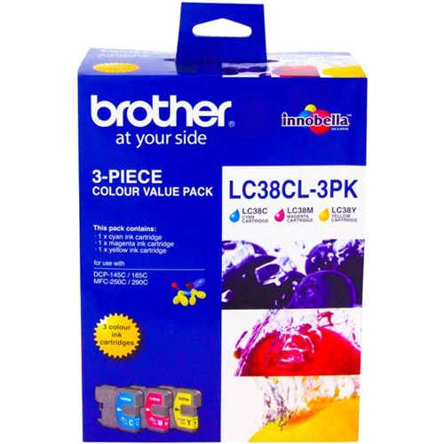 Brother LC38CL-3PK Colour Ink Cartridges, Pack of 3