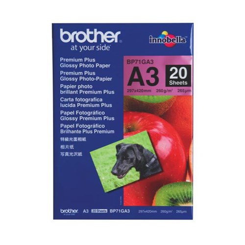 Brother A3 Premium Plus Inkjet Glossy Photo Paper, Pack of 20