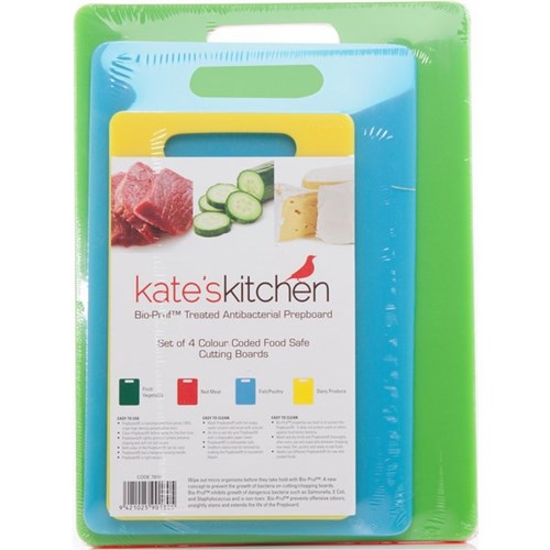 Kate's Kitchen Antibacterial Colour Coded Cutting Boards, Pack of 4