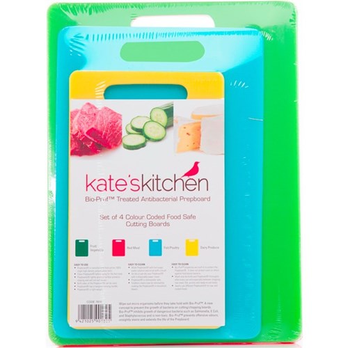 Kate's Kitchen Antibacterial Colour Coded Cutting Boards, Pack of 4