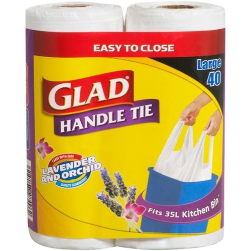 Glad Handle Tie Bin Liners Lavender & Orchid Scented 35L Large, Pack of 40