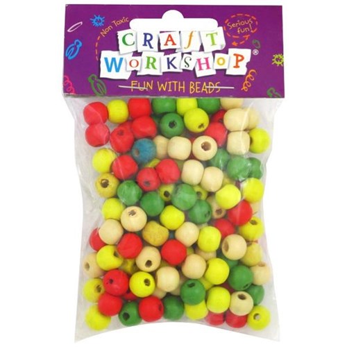 Craft Workshop Coloured Wooden Beads, Pack of 156