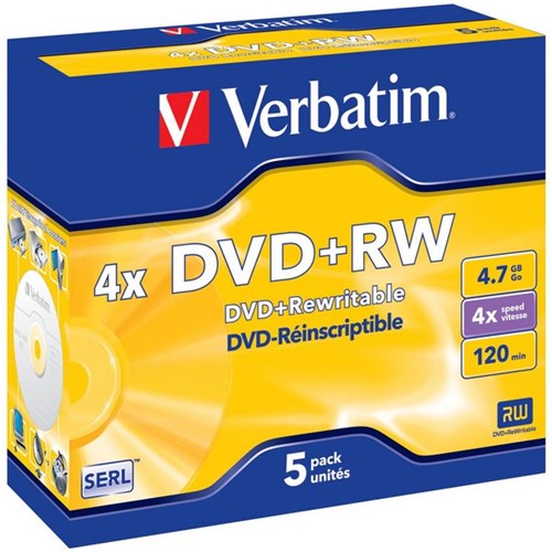 Verbatim DVD+RW Rewritable Media 4.70GB, Pack of 5