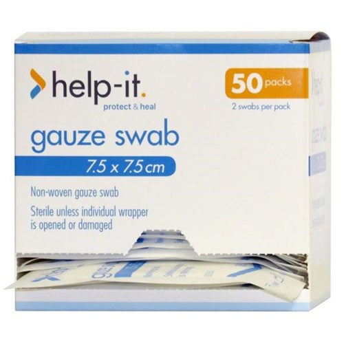 Help-It Non Woven Gauze Swabs Sterile 75x75mm, Pack of 50