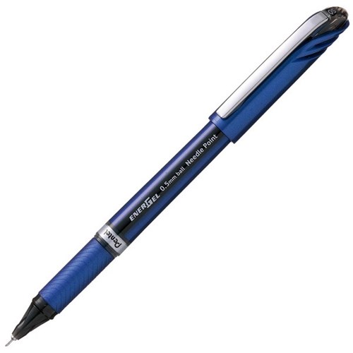 Pentel EnerGel Black Ink Needle Point Rollerball Pen 0.5mm Extra Fine Tip Blue Barrel
