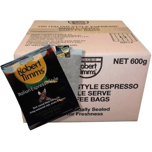 Robert Timms Italian Espresso Coffee Bag Sachets 8gm, Carton of 100
