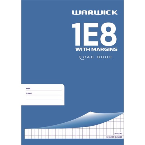 Warwick 1E8 Exercise Book With Margins 7mm Quad 32 Leaves