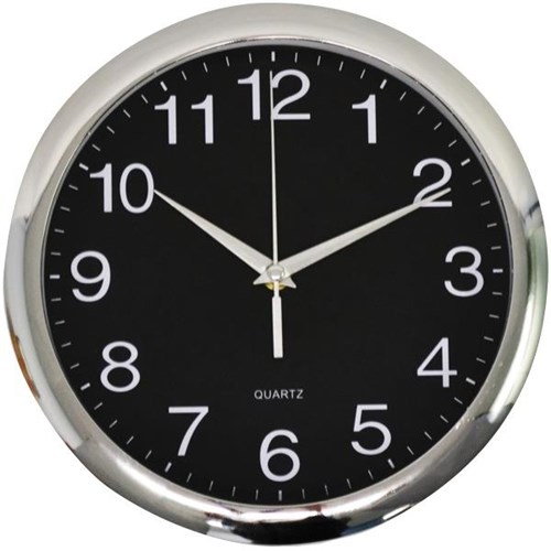 Italplast Glass Face Wall Clock 30cm Black/Chrome OfficeMax NZ