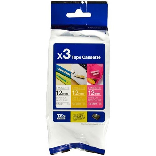 Brother Labelling Tape Cassette TZe-33M3 12mm x 8m Multi, Pack of 3