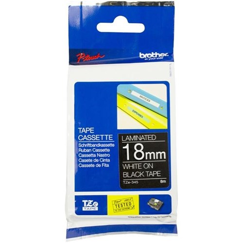 Brother TZE345 PTouch Labelling Tape 18mm White on Black OfficeMax NZ