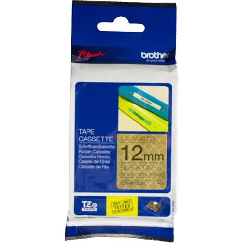 Brother TZEMPGG31 P-Touch Labelling Tape 12mm Black on Gold Geometric ...